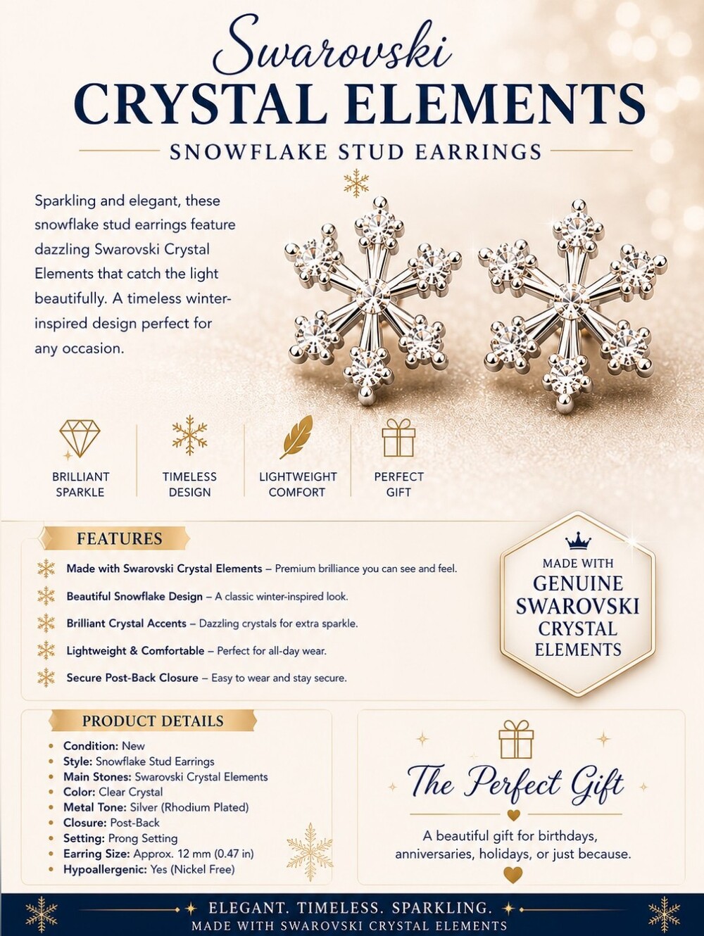 Silver Snowflake Crystal Stud Earrings - Sparkling Silver